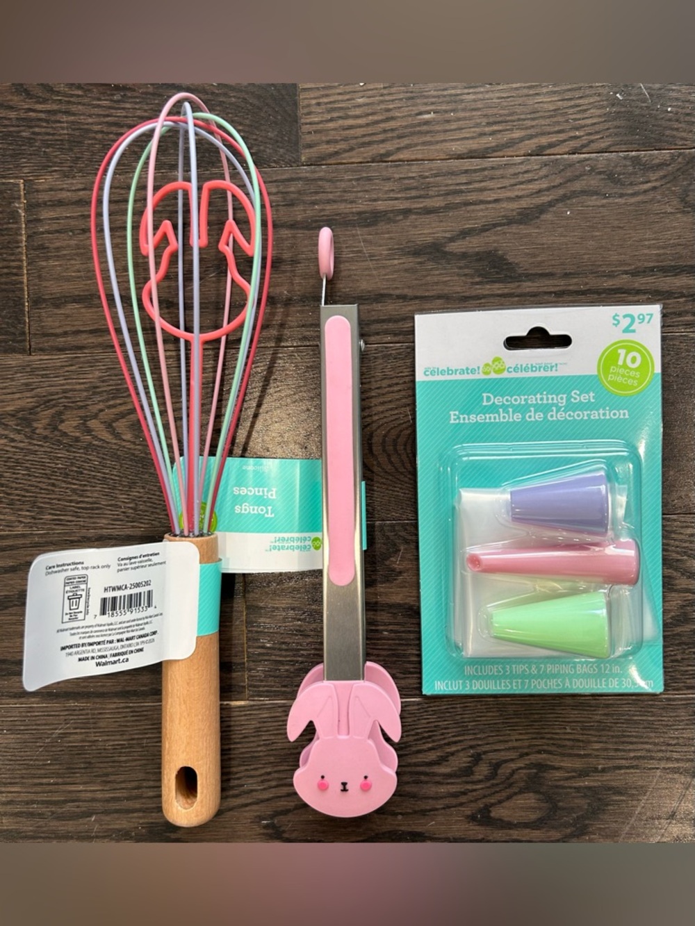 Pink Bunny Tongs & Pastel Silicone Whisk Set